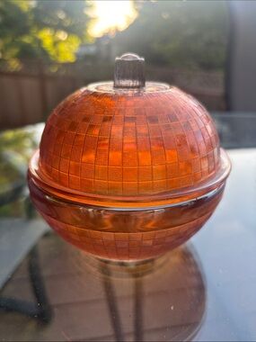 Amber Glass Lidded Trinket Dish - Mosaic Sphere